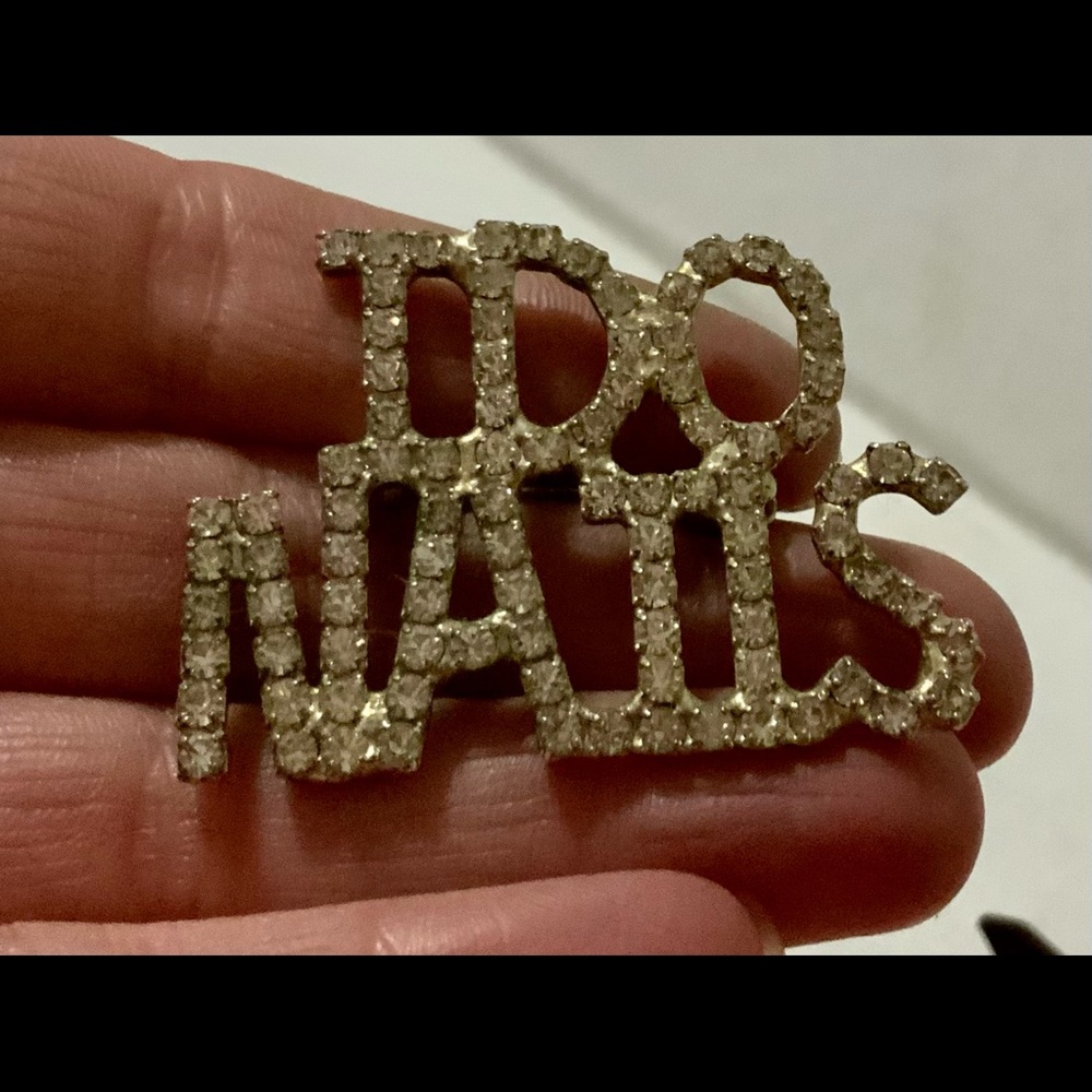 Vintage “I DO NAILS” Rhinestone Brooch Pin